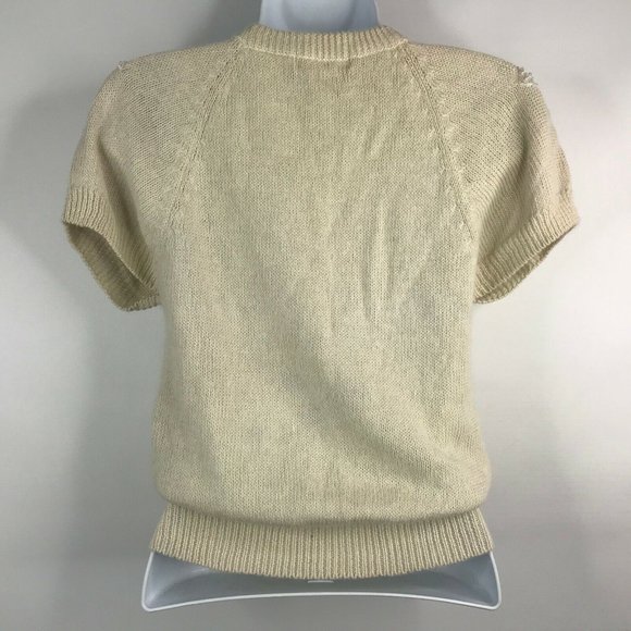 Vintage 80s The Italian Mob Floral Beaded Ivory Fuzzy Angora Blend Sweater - Picture 5 of 9